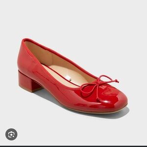 a new day Red Patent Low Block Heel Ballet Pump with Bow brand new